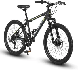 S24102 24 Inch Mountain Bike Boys Girls, Steel Frame 21 Speed Mountain Bicycle with Daul Disc Brakes and Front Suspension MTB