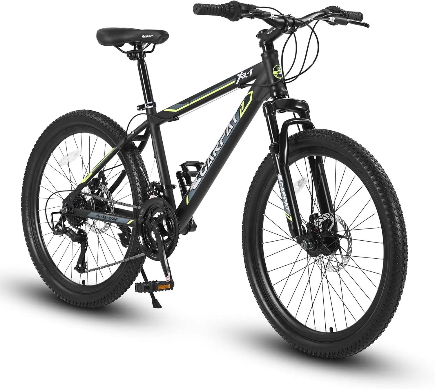 S24102 24 Inch Mountain Bike Boys Girls, Steel Frame 21 Speed Mountain Bicycle with Daul Disc Brakes and Front Suspension MTB