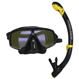 Scuba Choice Mask With Yellow Mirror Coated Lense   Black/Yellow Snorkel Combo