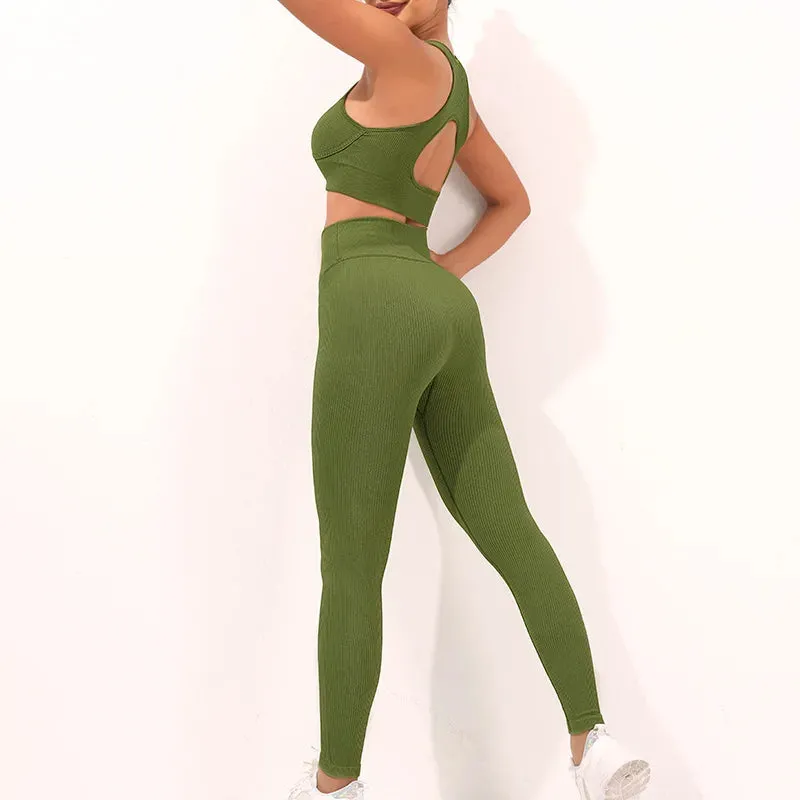 Seamless Thread activewear Yoga Suit Backless Cross Over Bra Sports Vest High Waist Butt Lift Cross Over Shorts Leggings Jumpsuit for Women