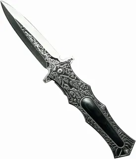SELUCREH Folding Knife Stainless Steel Blade with 3D Retro Embossed Pattern, Pocket Clip for Men,Sharp Camping Survival Hiking Knives (Sword Type Black)