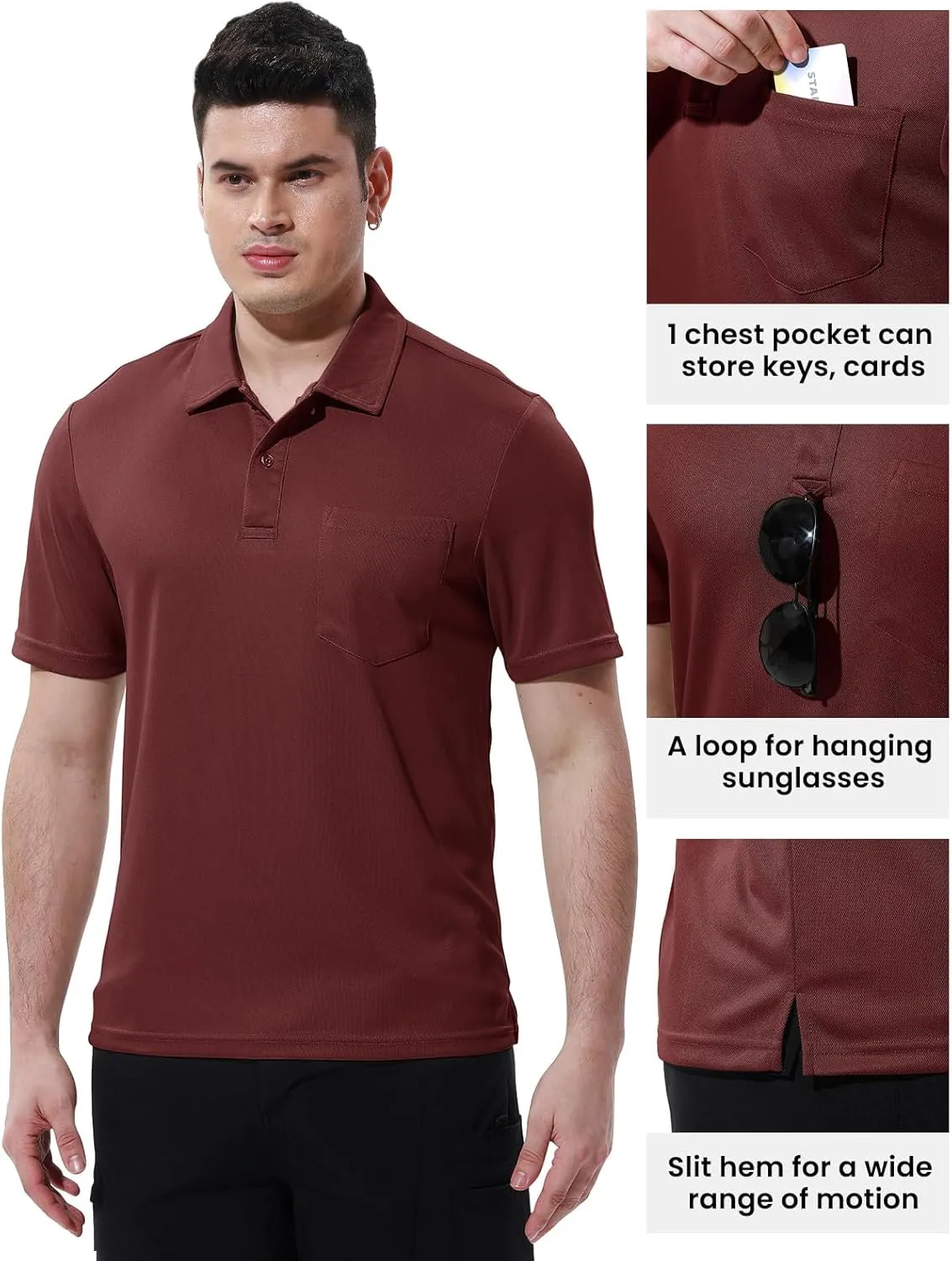 TBMPOY Men's Polo Shirts with Pocket Short Sleeve Quick Dry Casual Sports Outdoor Golf Shirt