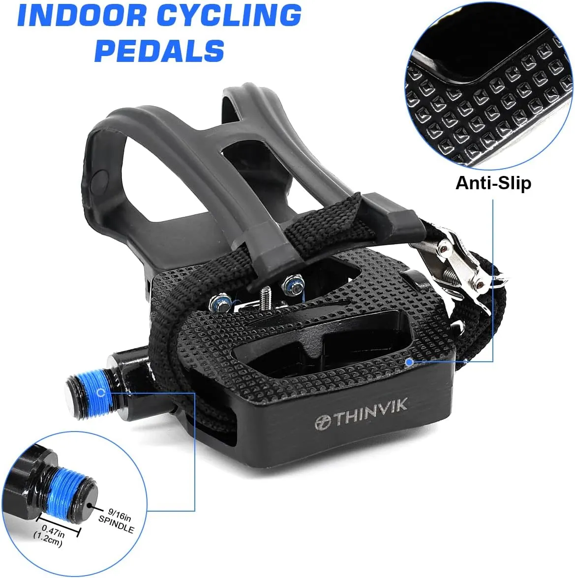 THINVIK Pedals and Cleats for SPD Spin Bike Moutain Bike, Compatible with Shimano SPD System for 9/16'' Indoor/Fitness/Exercise/Peloton Bicycle/MTB
