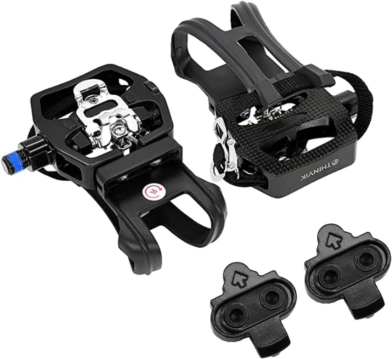 THINVIK Pedals and Cleats for SPD Spin Bike Moutain Bike, Compatible with Shimano SPD System for 9/16'' Indoor/Fitness/Exercise/Peloton Bicycle/MTB