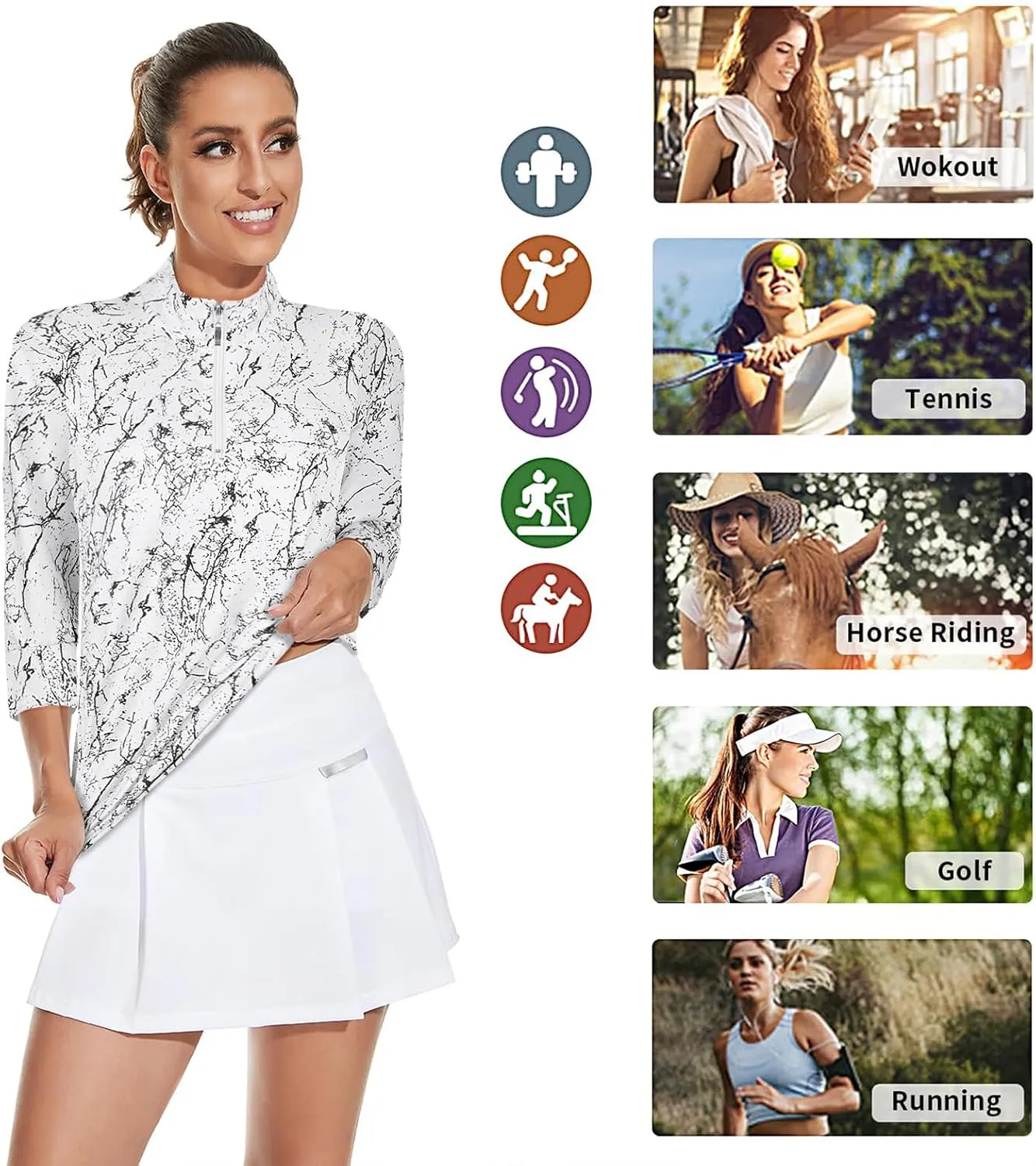Viracy 3/4 Sleeve Womens Golf Shirts Quick Dry Quarter Zip Workout Tennis Polo Tops with Pocket
