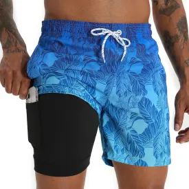 zeetoo Mens Swim Trunks with Compression Liner 5.5" Inseam Shorts Bathing Suit Quick Dry Swimsuit