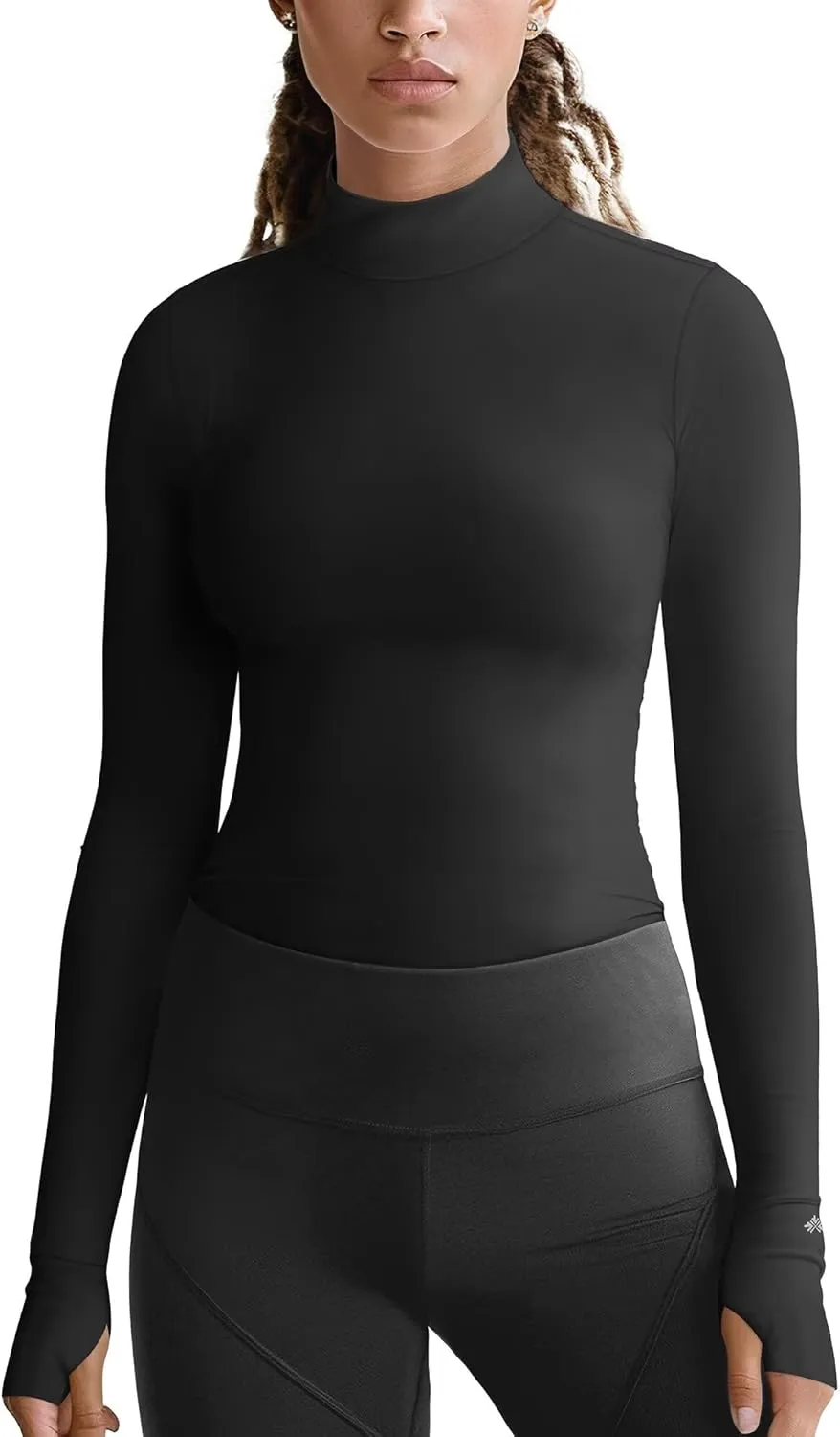 Zengjo Mock Neck Long Sleeve Workout Top, Thumb Hole Athletic Shirts for Women Running Yoga Lightweight Thermal Baselayer