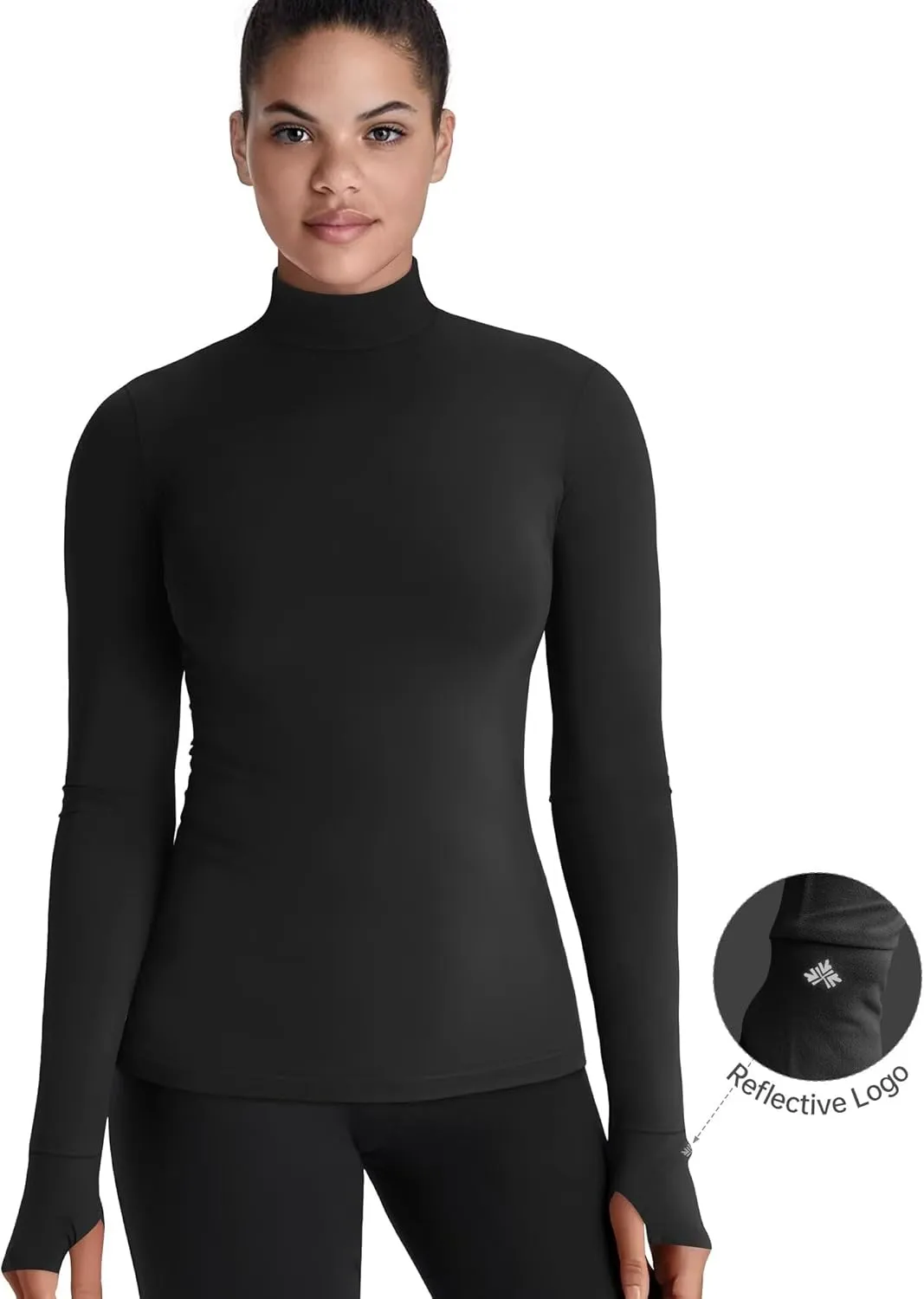 Zengjo Mock Neck Long Sleeve Workout Top, Thumb Hole Athletic Shirts for Women Running Yoga Lightweight Thermal Baselayer